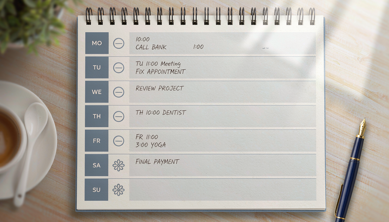 Planner semanal com tarefas organizadas